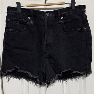We the Free Black Distressed Denim 100% Cotton Button Fly Shorts Size 30